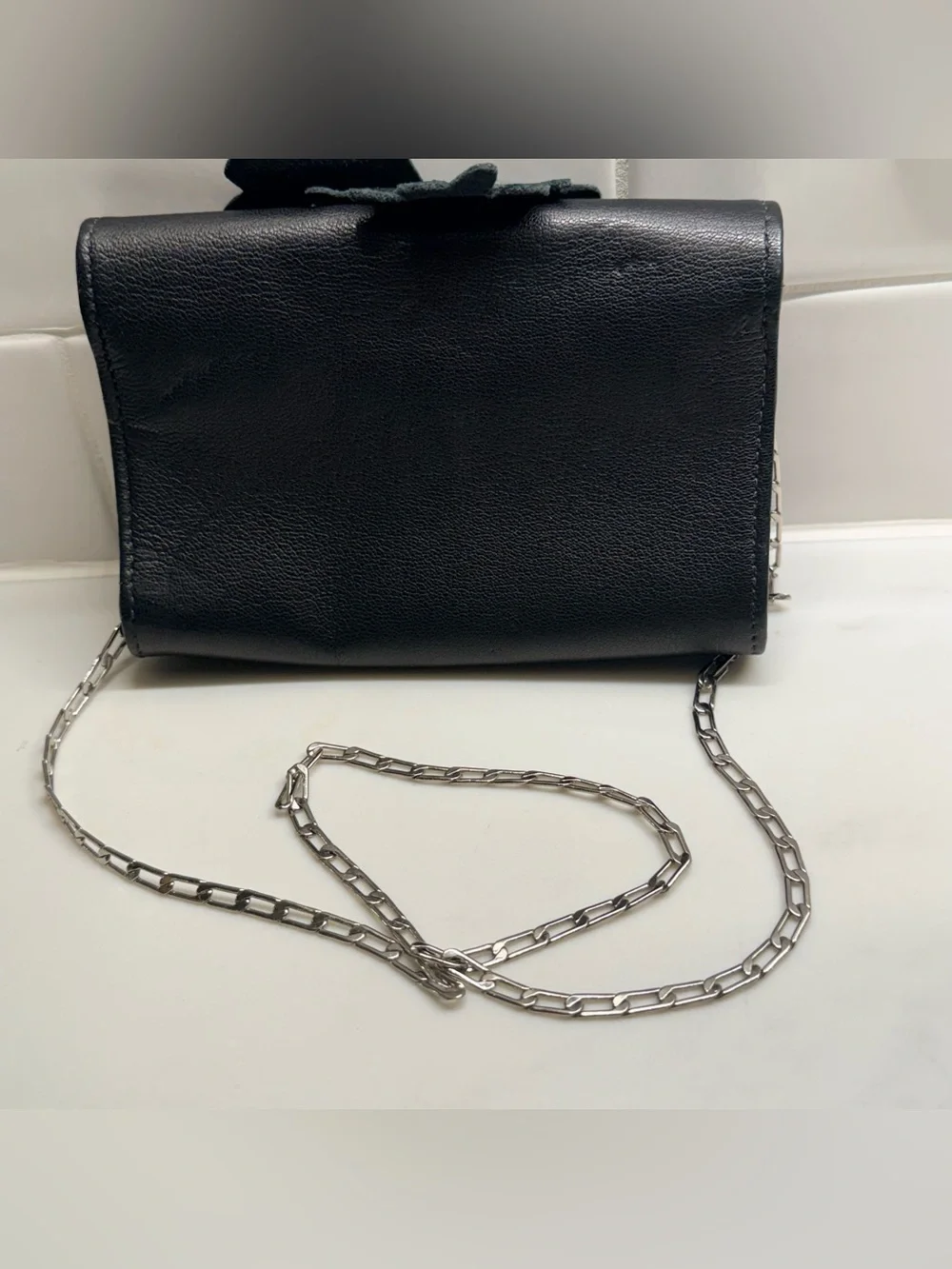 Carlos Falchi Black Floral Applique Crossbody Bag